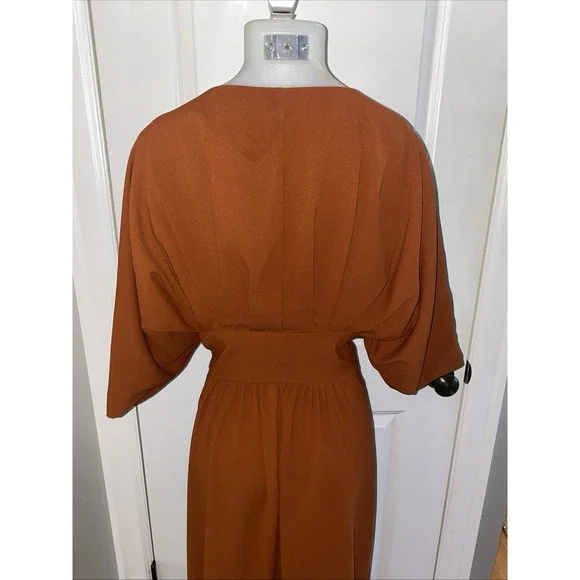 Alexia Admor August Draped Fit & Flare Midi Burnt‎ Rust Dress Size 12 - Picture 9 of 14